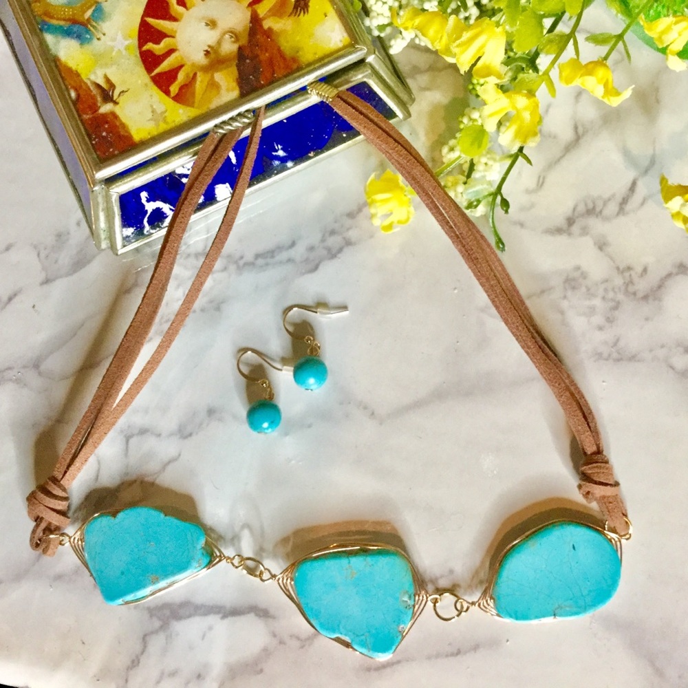 🆕 Turquoise Stone Necklace & Drop Earrings